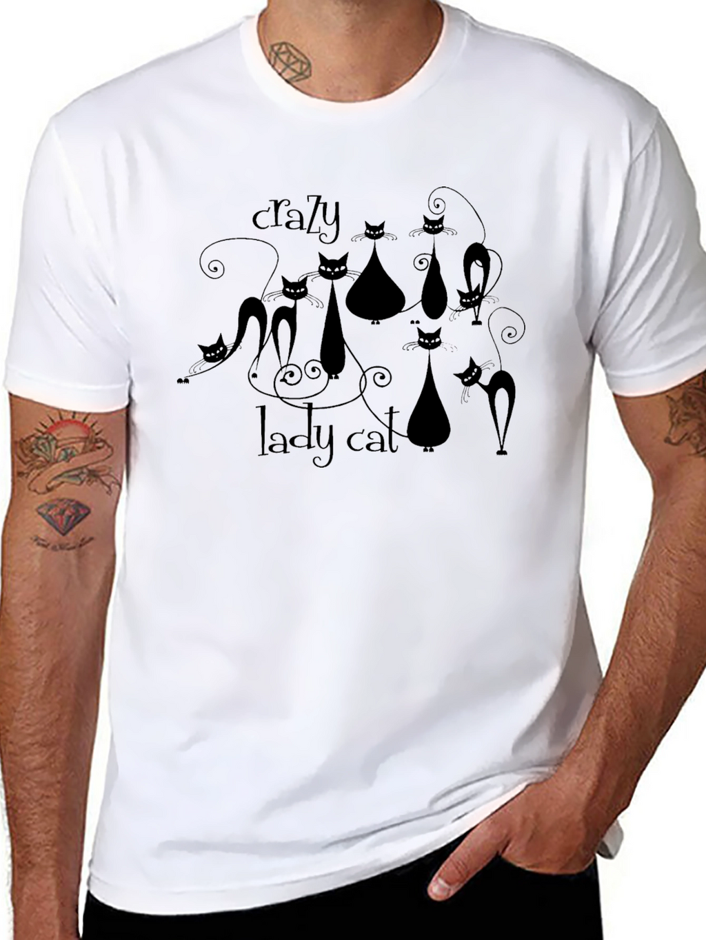 Crazy Lady Cat T-Shirt - Black