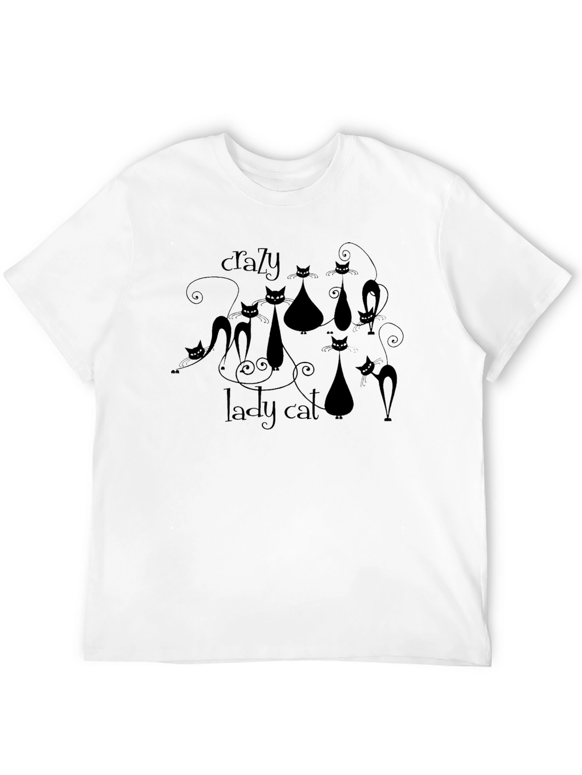 Crazy Lady Cat T-Shirt - Black