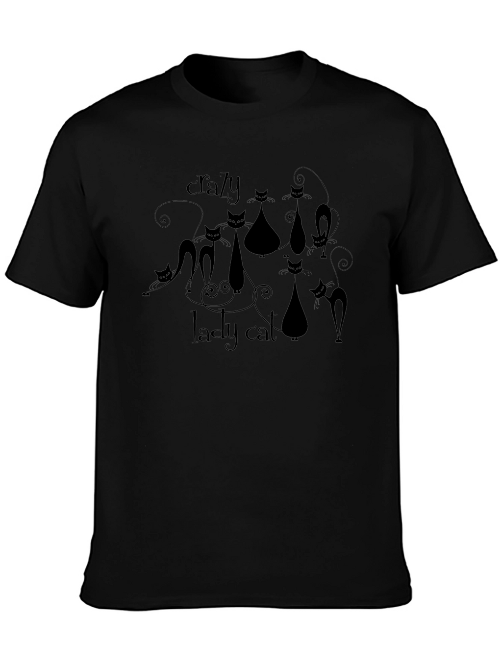 Crazy Lady Cat T-Shirt - Black
