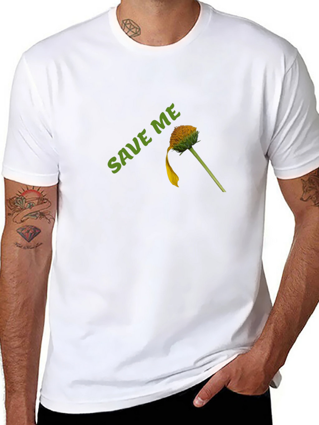 Save Me Black Cotton Tee with Flower Graphic