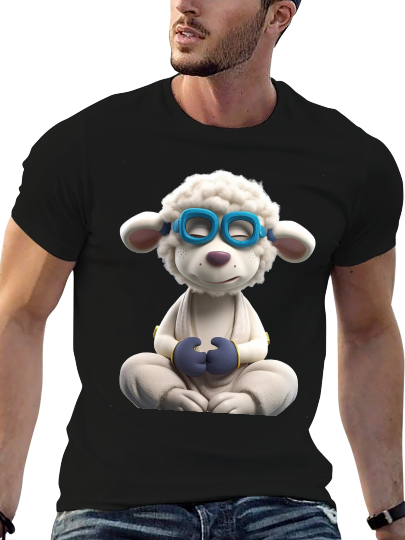 Meditating Sheep Graphic Tee - Black