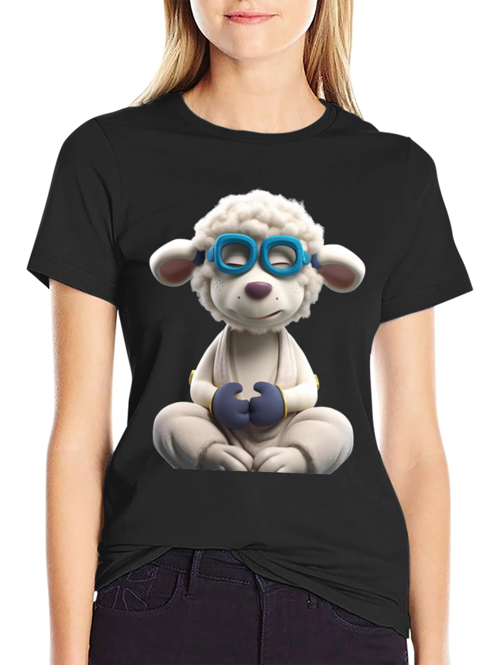 Meditating Sheep Graphic Tee - Black