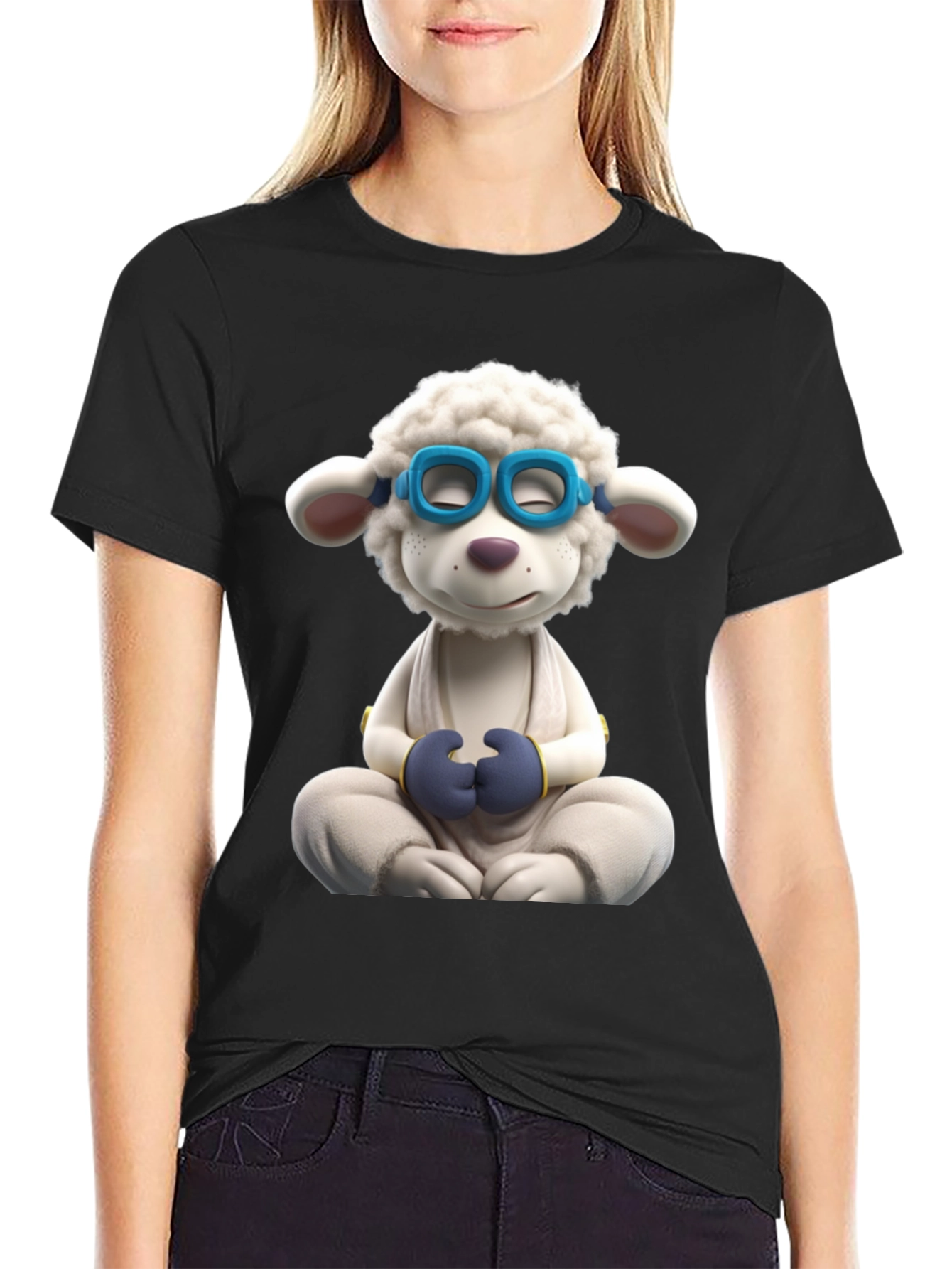 Meditating Sheep Graphic Tee - Black