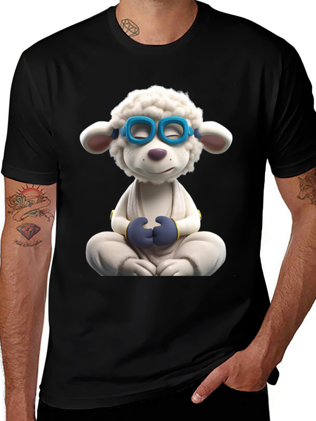 Meditating Sheep Graphic Tee - Black