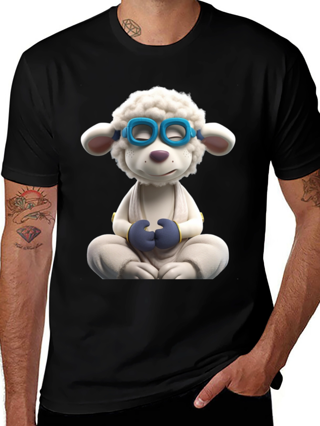 Meditating Sheep Graphic Tee - Black