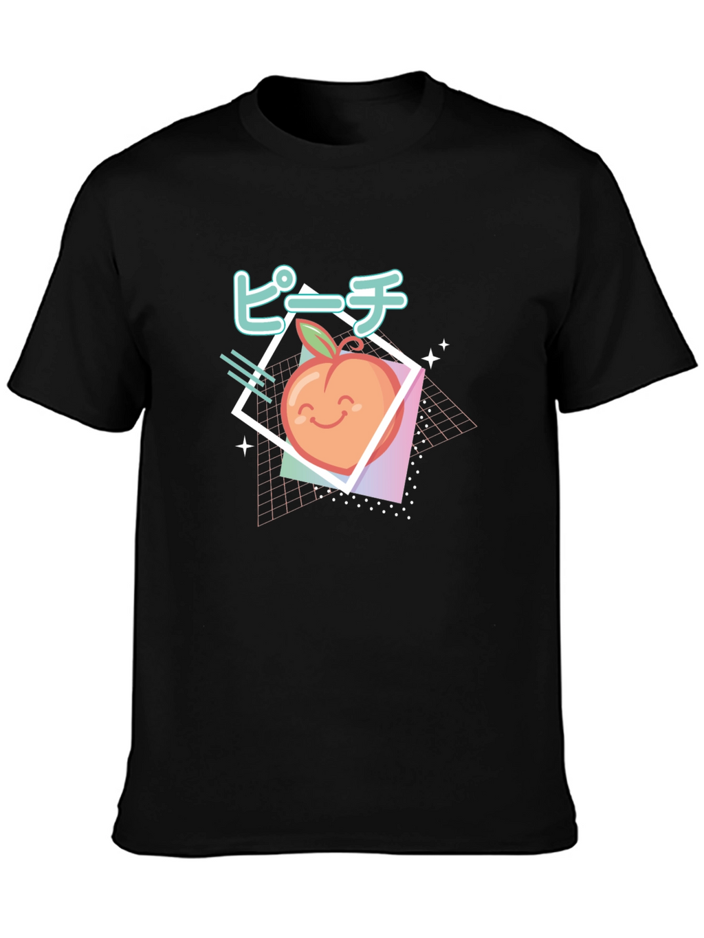 Retro Peach Graphic Tee - Black Cotton T-Shirt