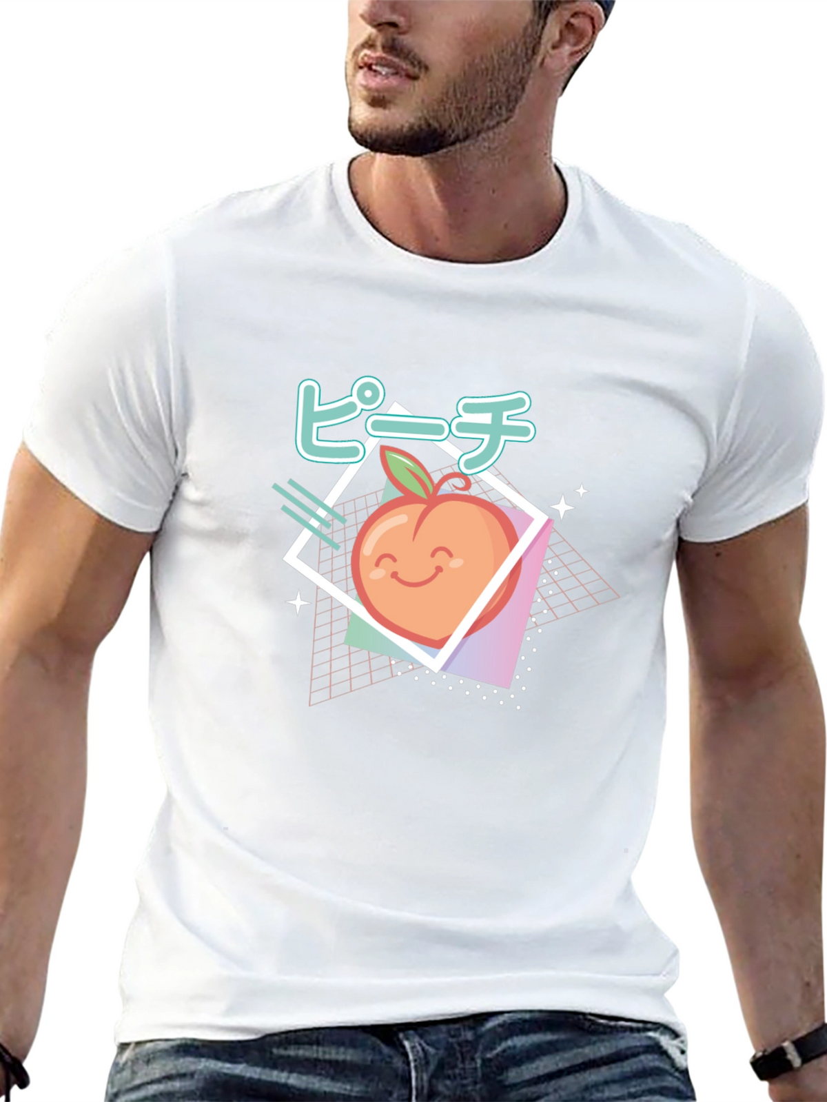 Retro Peach Graphic Tee - Black Cotton T-Shirt