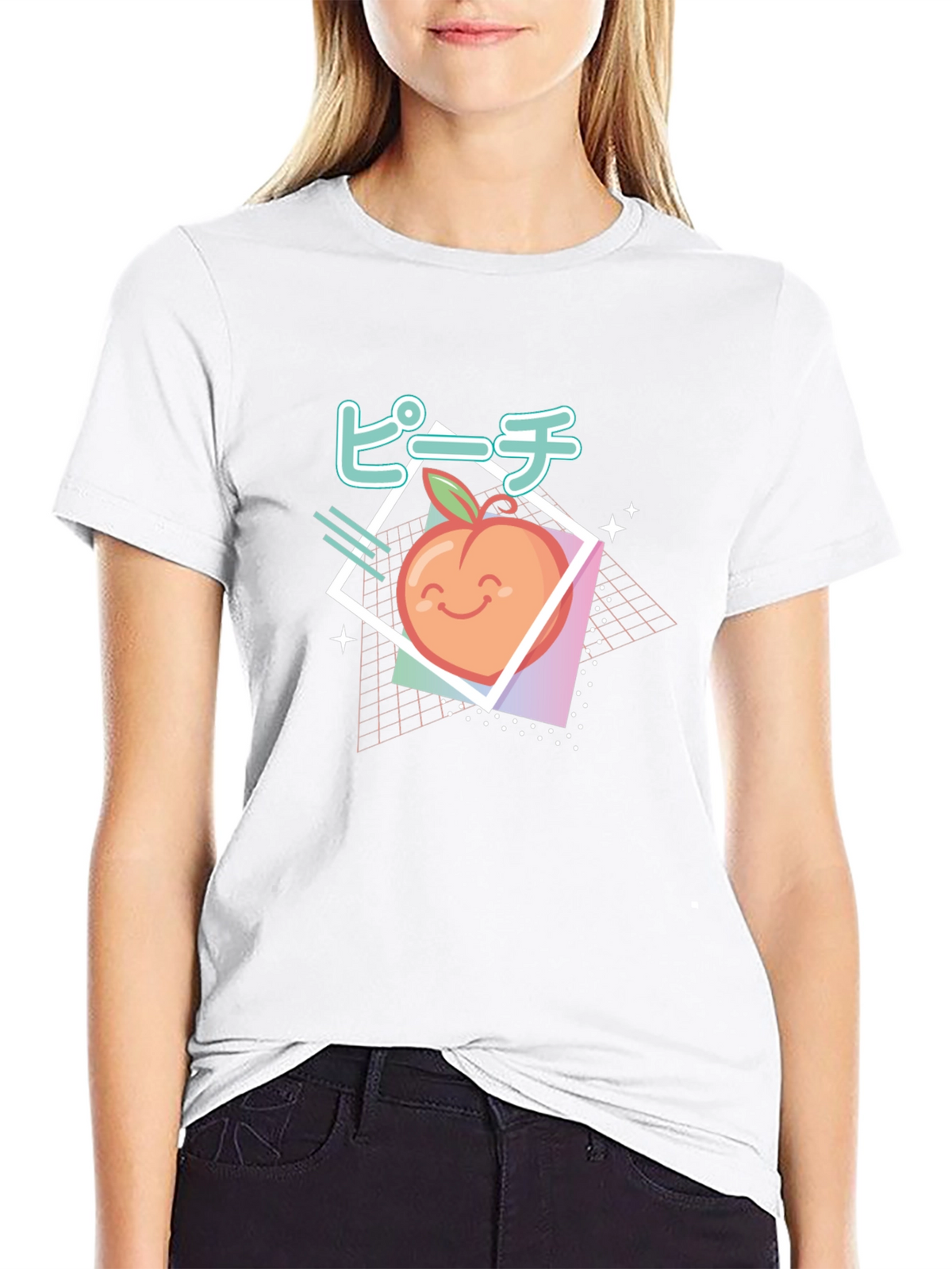 Retro Peach Graphic Tee - Black Cotton T-Shirt