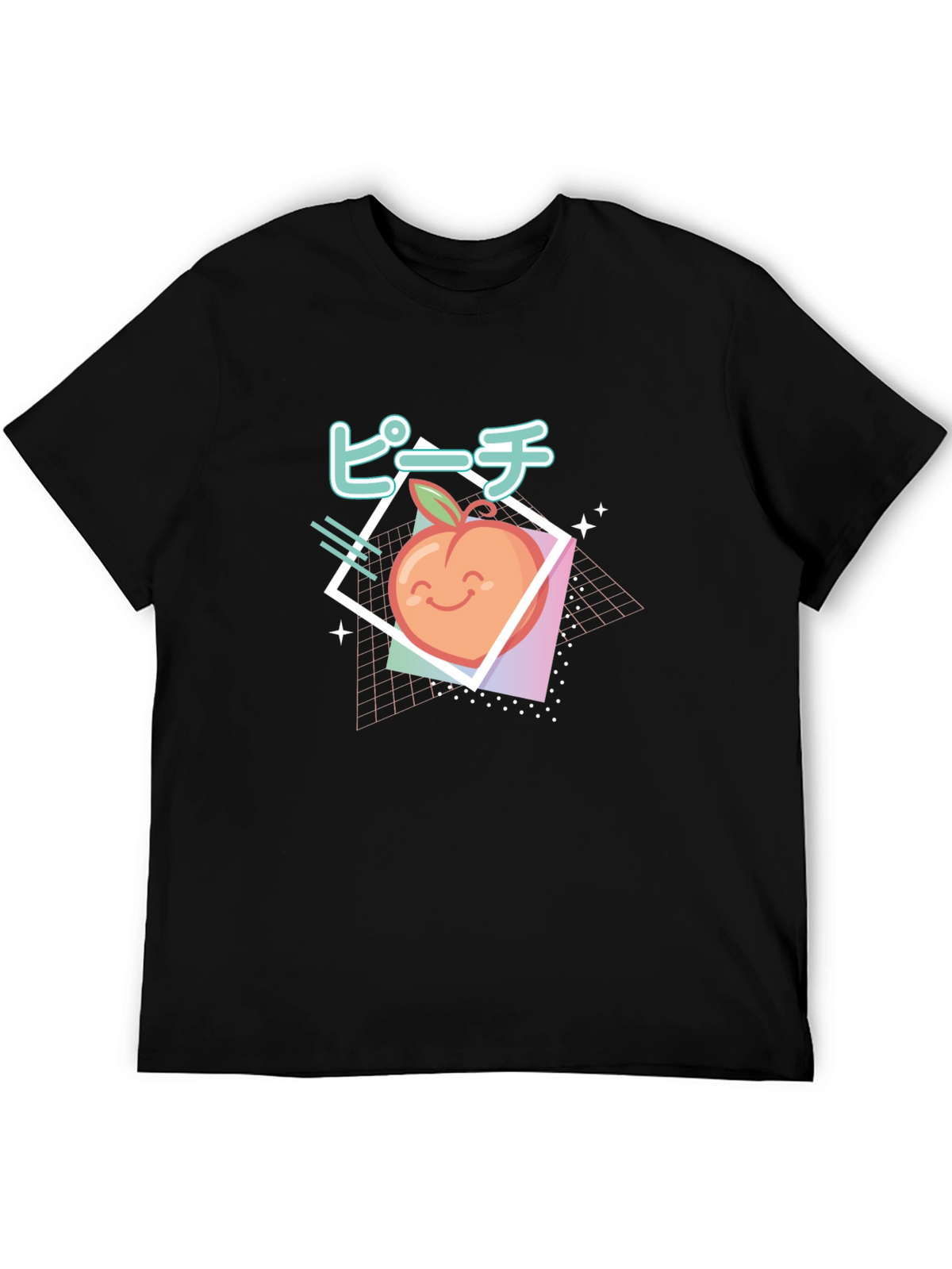 Retro Peach Graphic Tee - Black Cotton T-Shirt