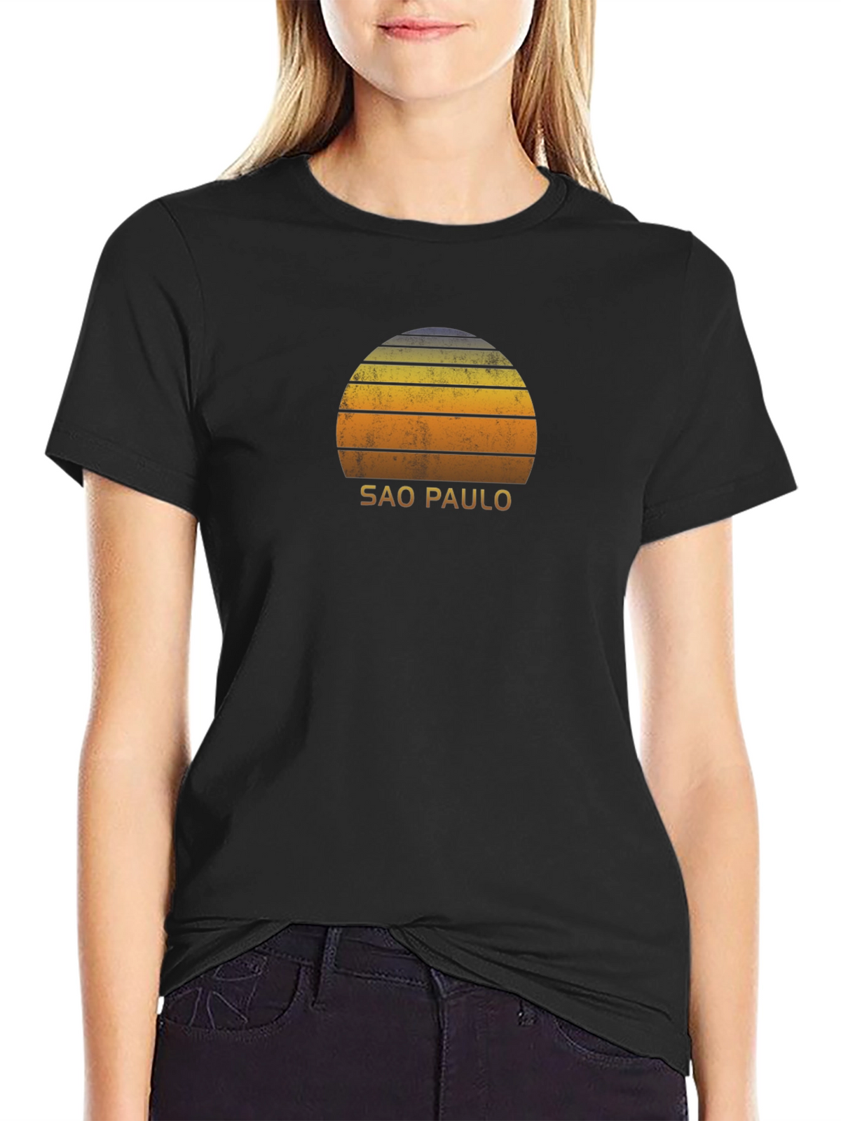 Sao Paulo Retro Sunset Graphic T-Shirt - Black