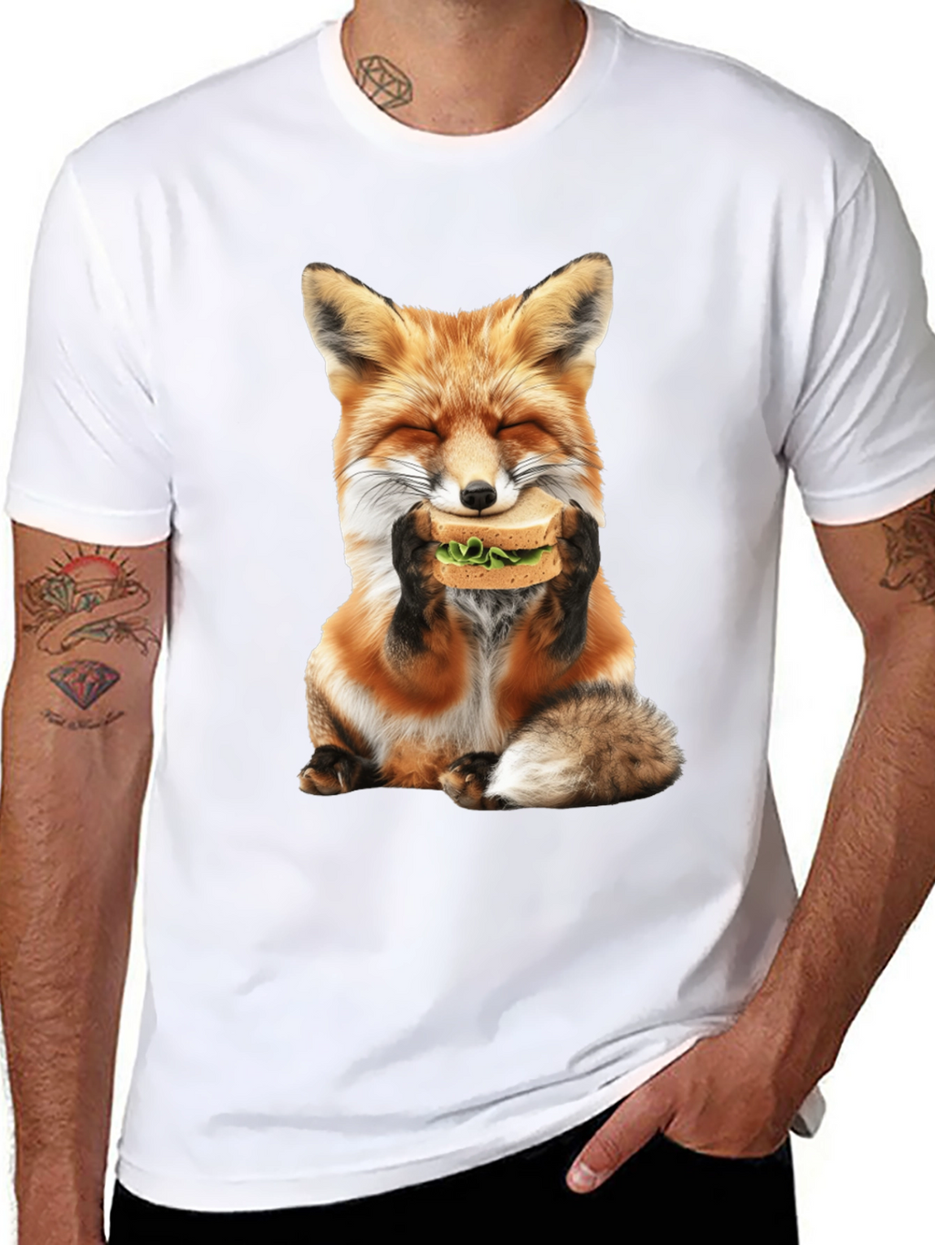 Fox Eating Sandwich Graphic T-Shirt