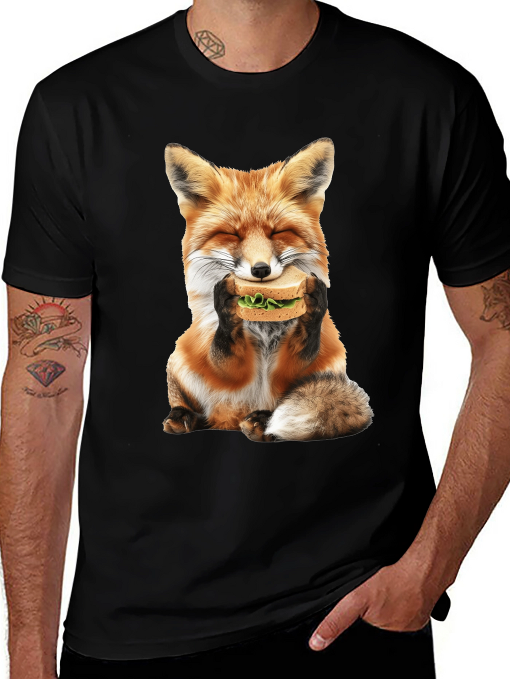 Fox Eating Sandwich Graphic T-Shirt