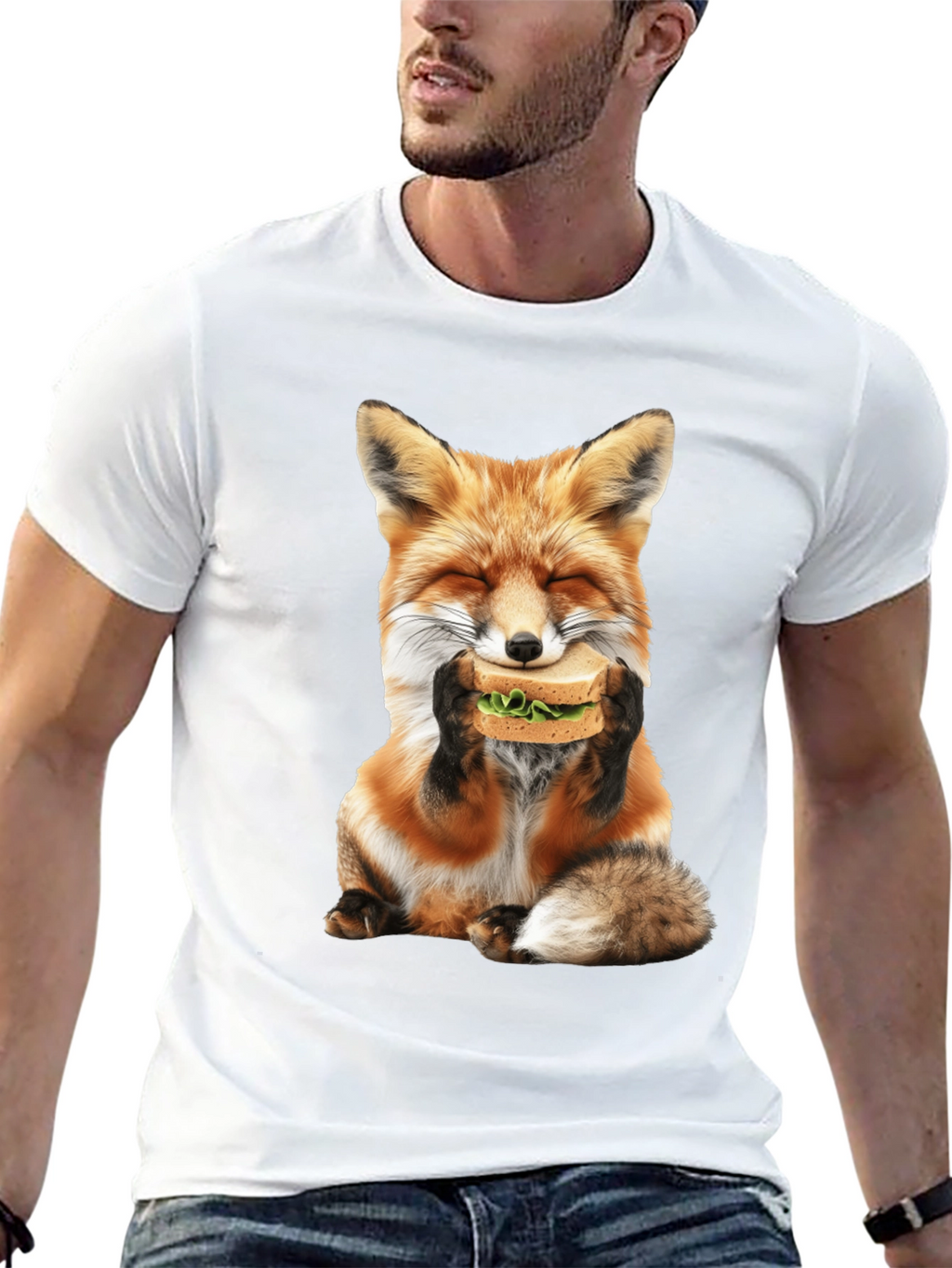Fox Eating Sandwich Graphic T-Shirt