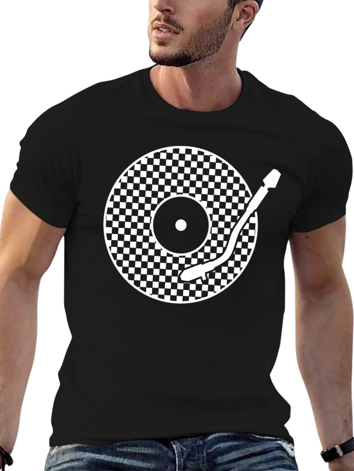 Retro Turntable Graphic T-Shirt - Black Classic DJ Style