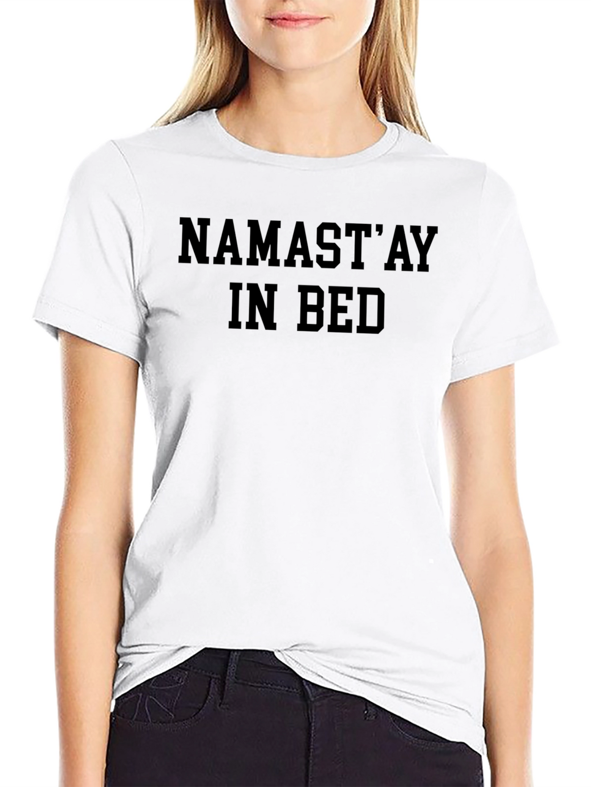 Namastay In Bed Black Graphic T-Shirt