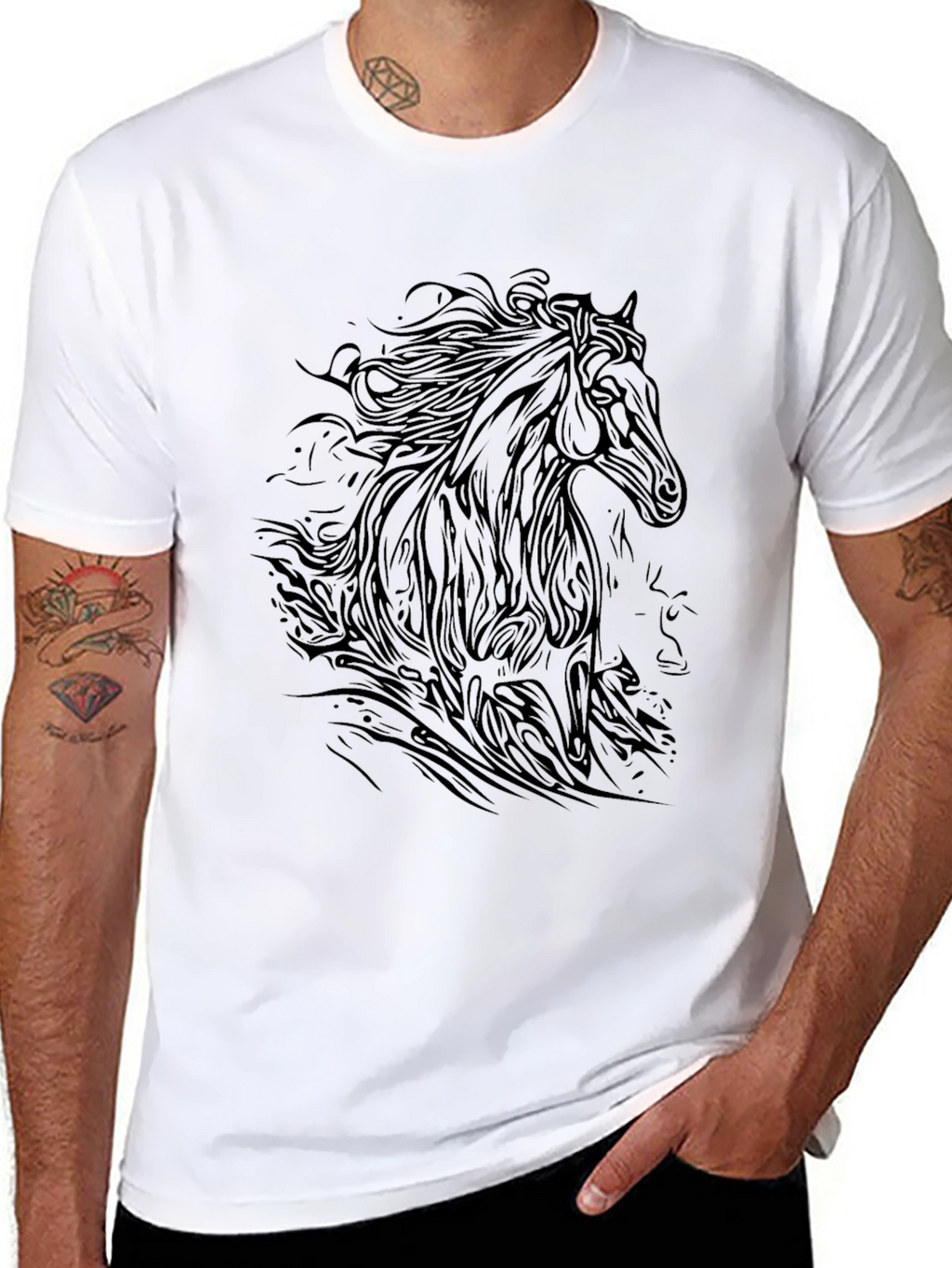 Black Horse Graphic Tee - Stylish Mens T-Shirt