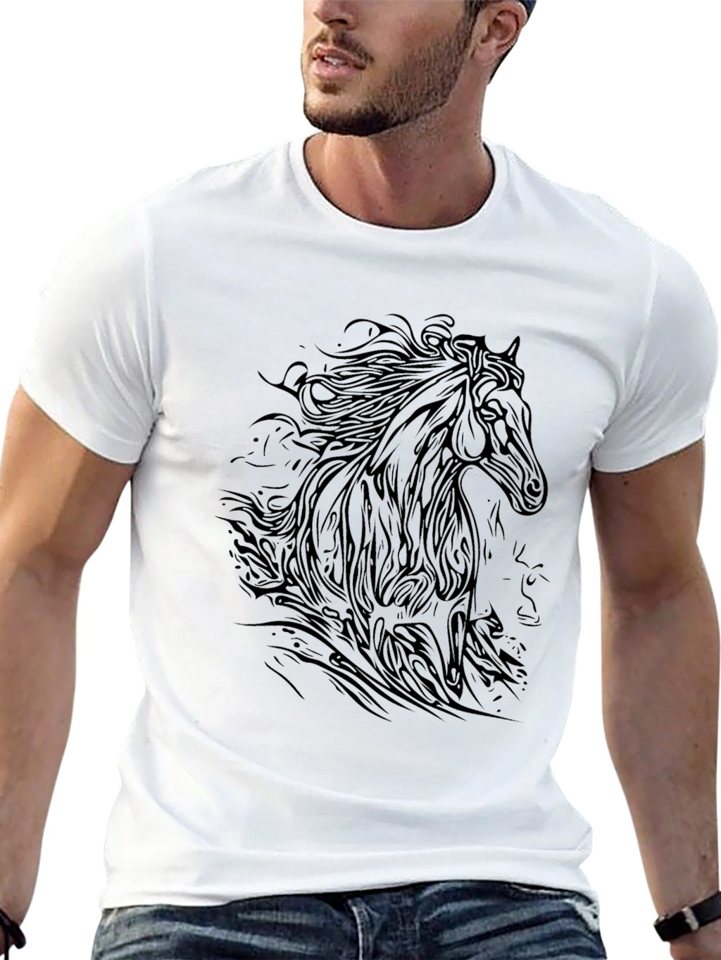 Black Horse Graphic Tee - Stylish Mens T-Shirt