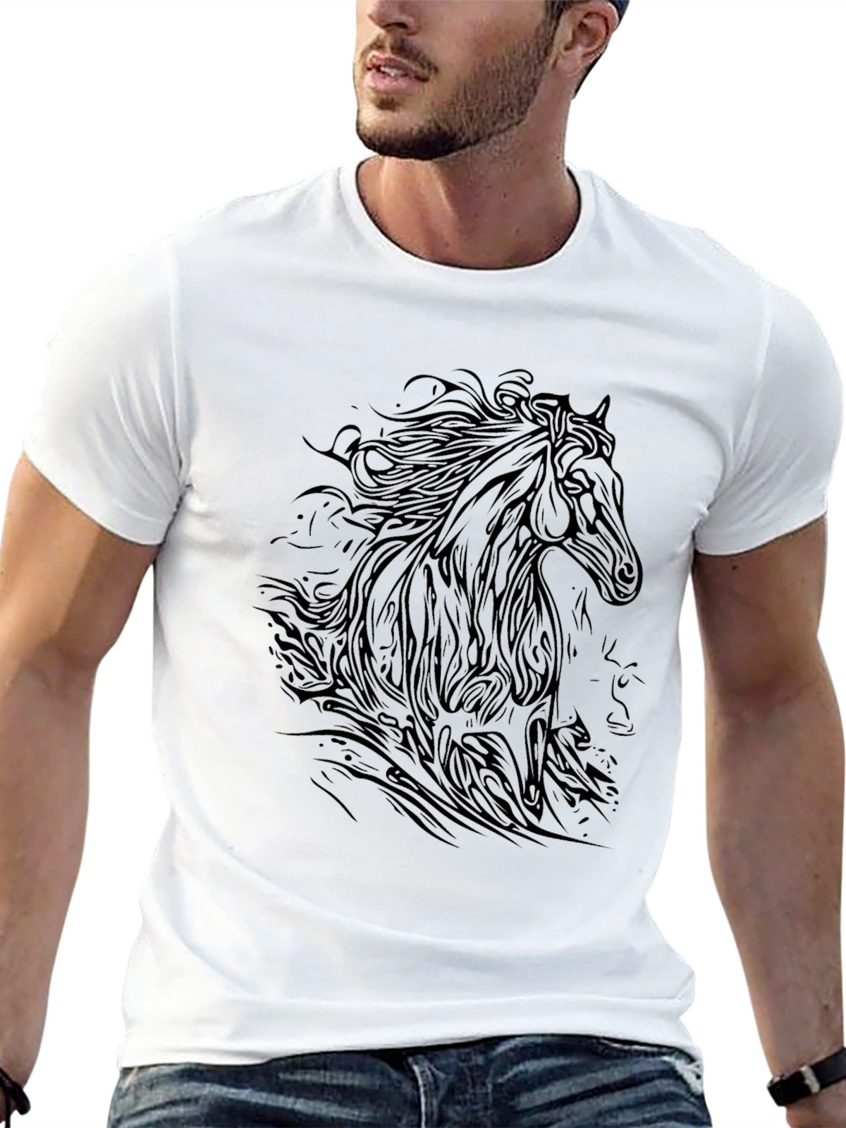 Black Horse Graphic Tee - Stylish Mens T-Shirt