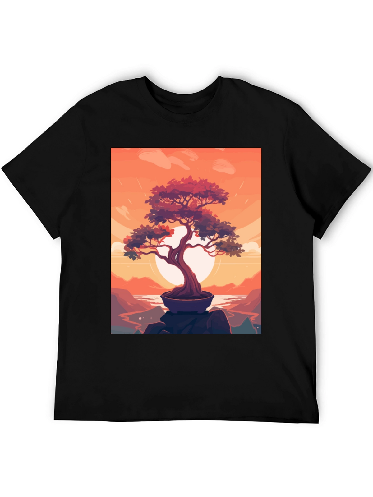 Bonsai Sunset Graphic Tee - Zen Style