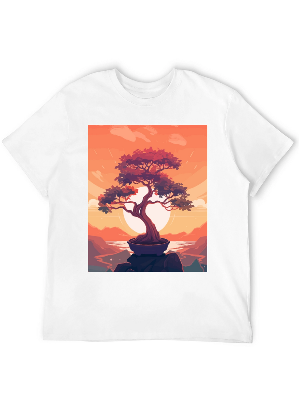 Bonsai Sunset Graphic Tee - Zen Style