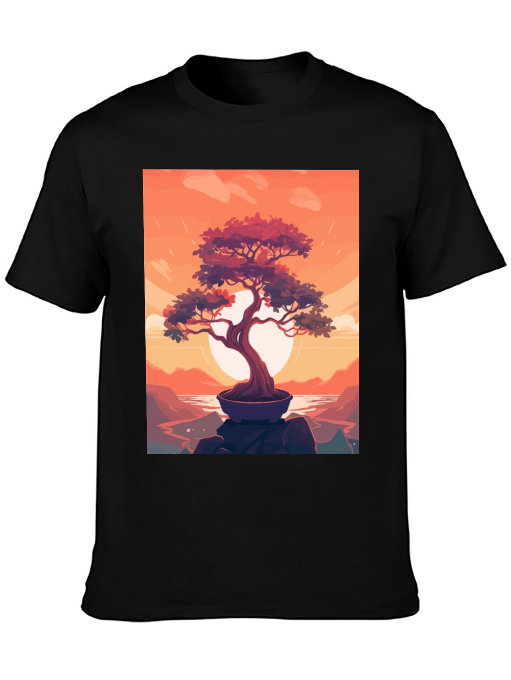 Bonsai Sunset Graphic Tee - Zen Style