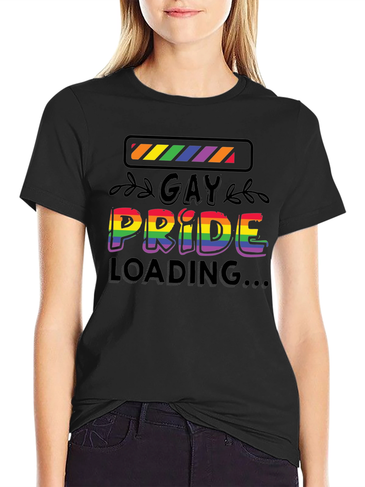 Gay Pride Loading T-Shirt - Black Cotton Blend Tee