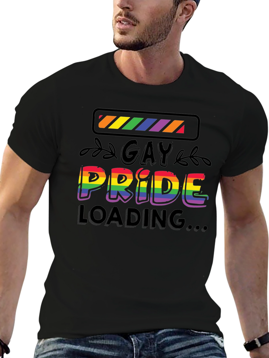Gay Pride Loading T-Shirt - Black Cotton Blend Tee