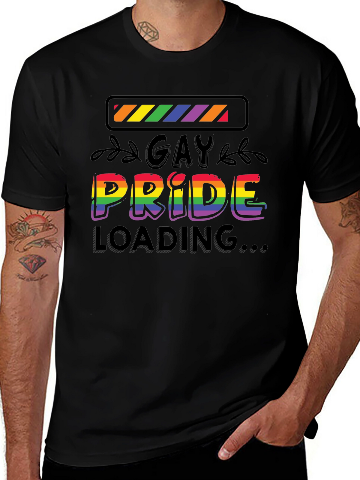 Gay Pride Loading T-Shirt - Black Cotton Blend Tee