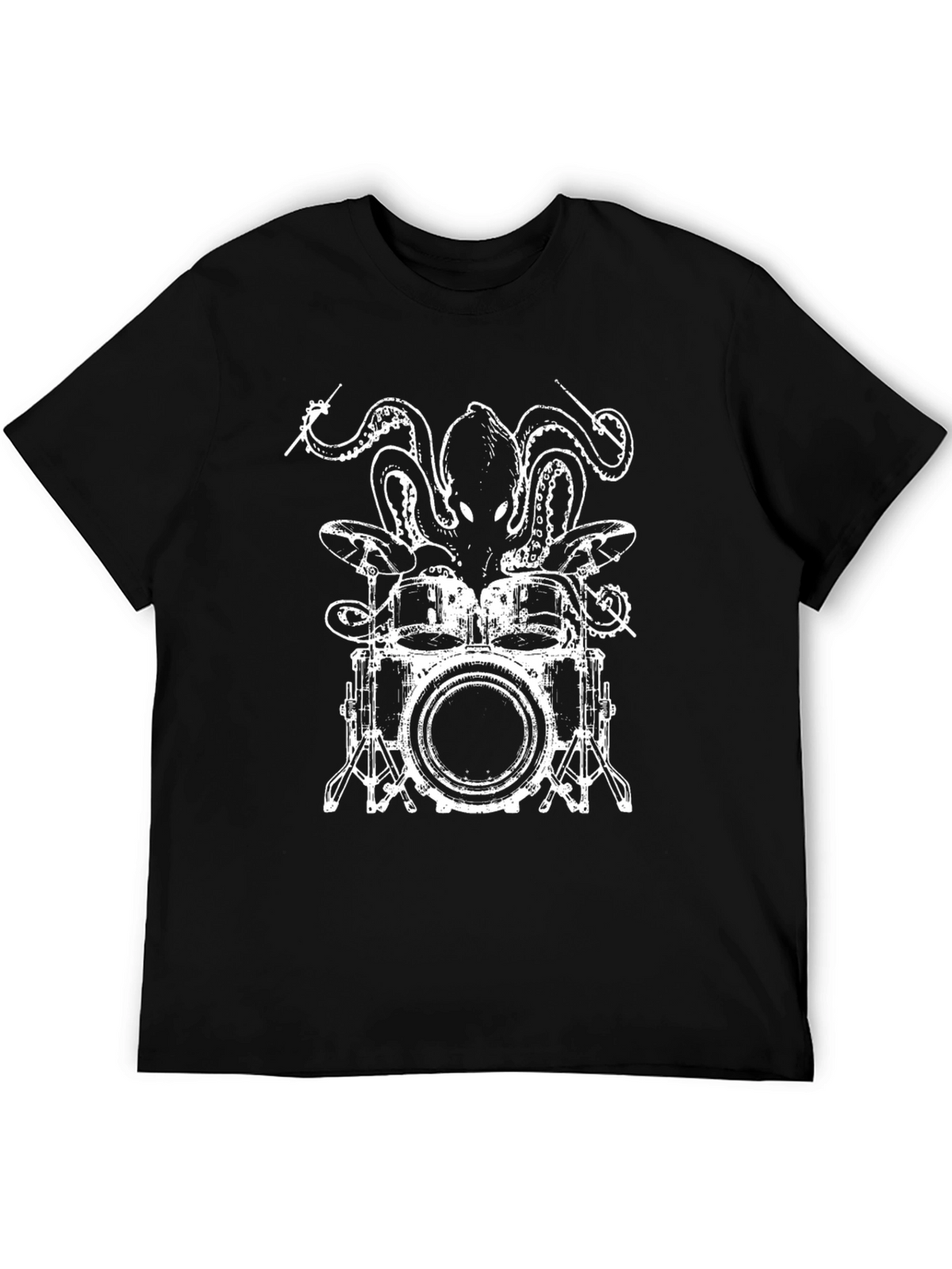 Octopus Drummer Black T-Shirt - Unique Graphic Tee