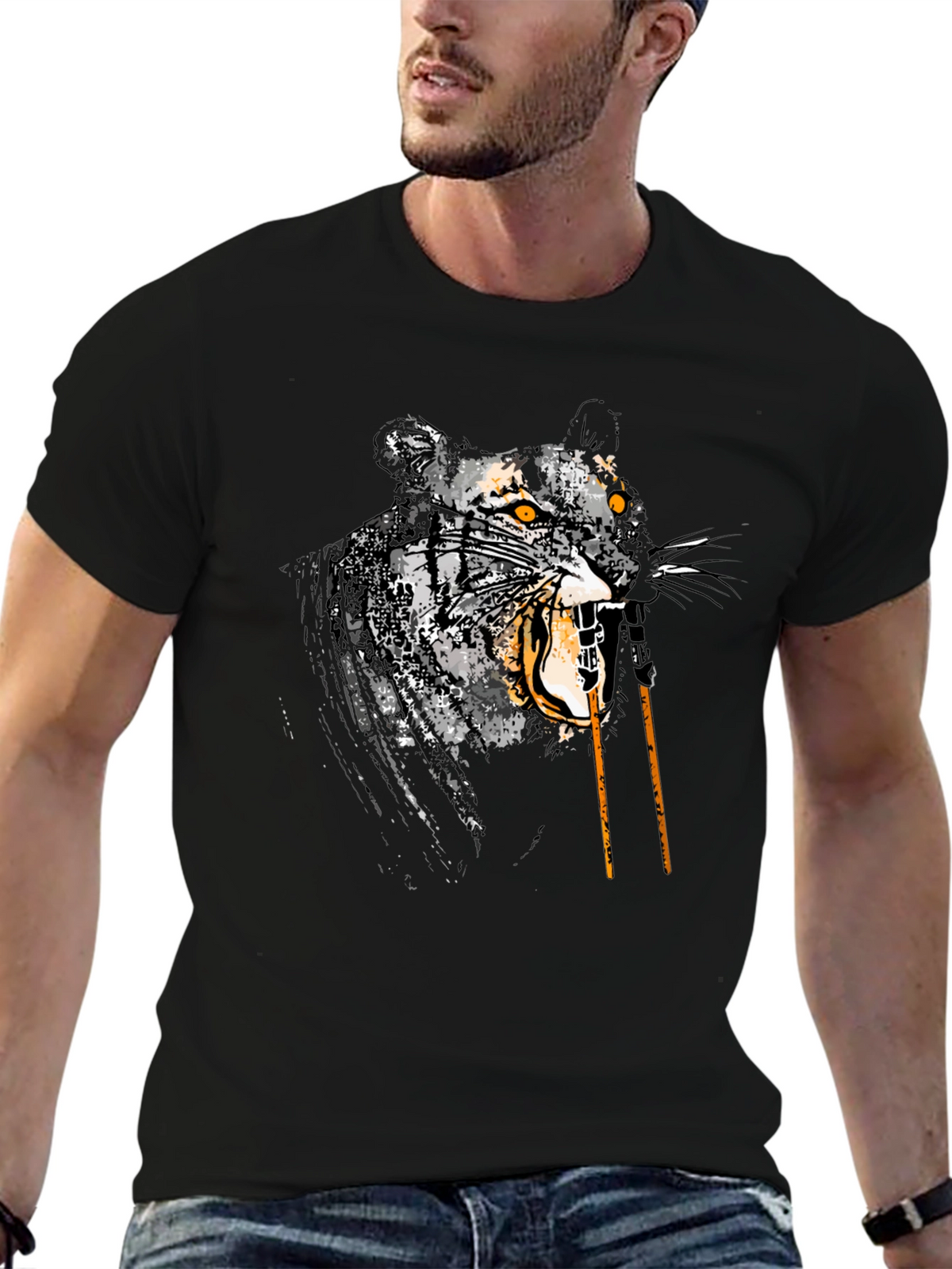 Tiger Graphic Tee - Mens Black T-Shirt