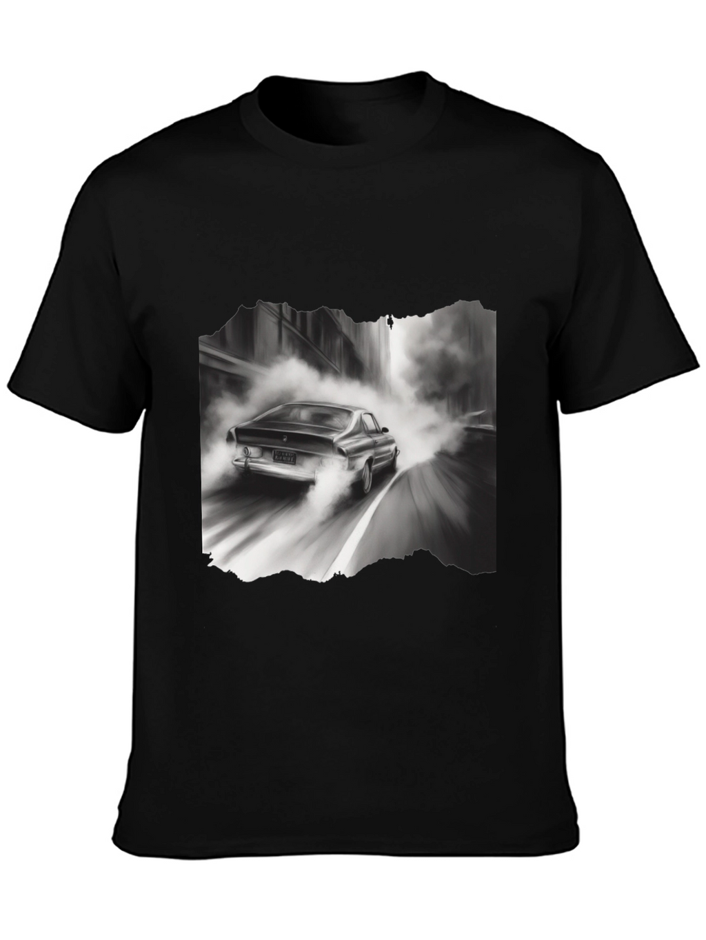 Retro Car Graphic Tee - Black Cotton Blend T-Shirt