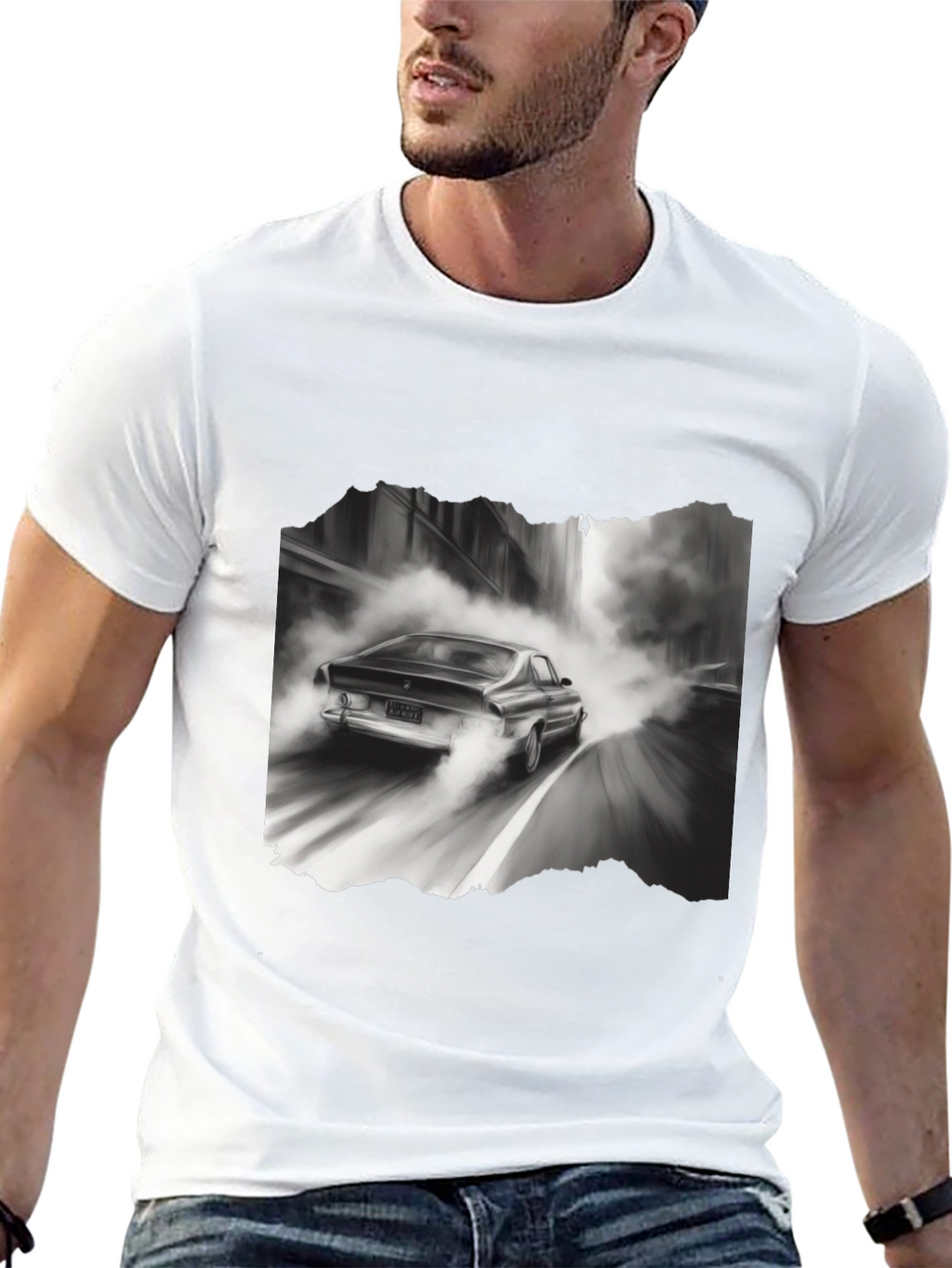 Retro Car Graphic Tee - Black Cotton Blend T-Shirt