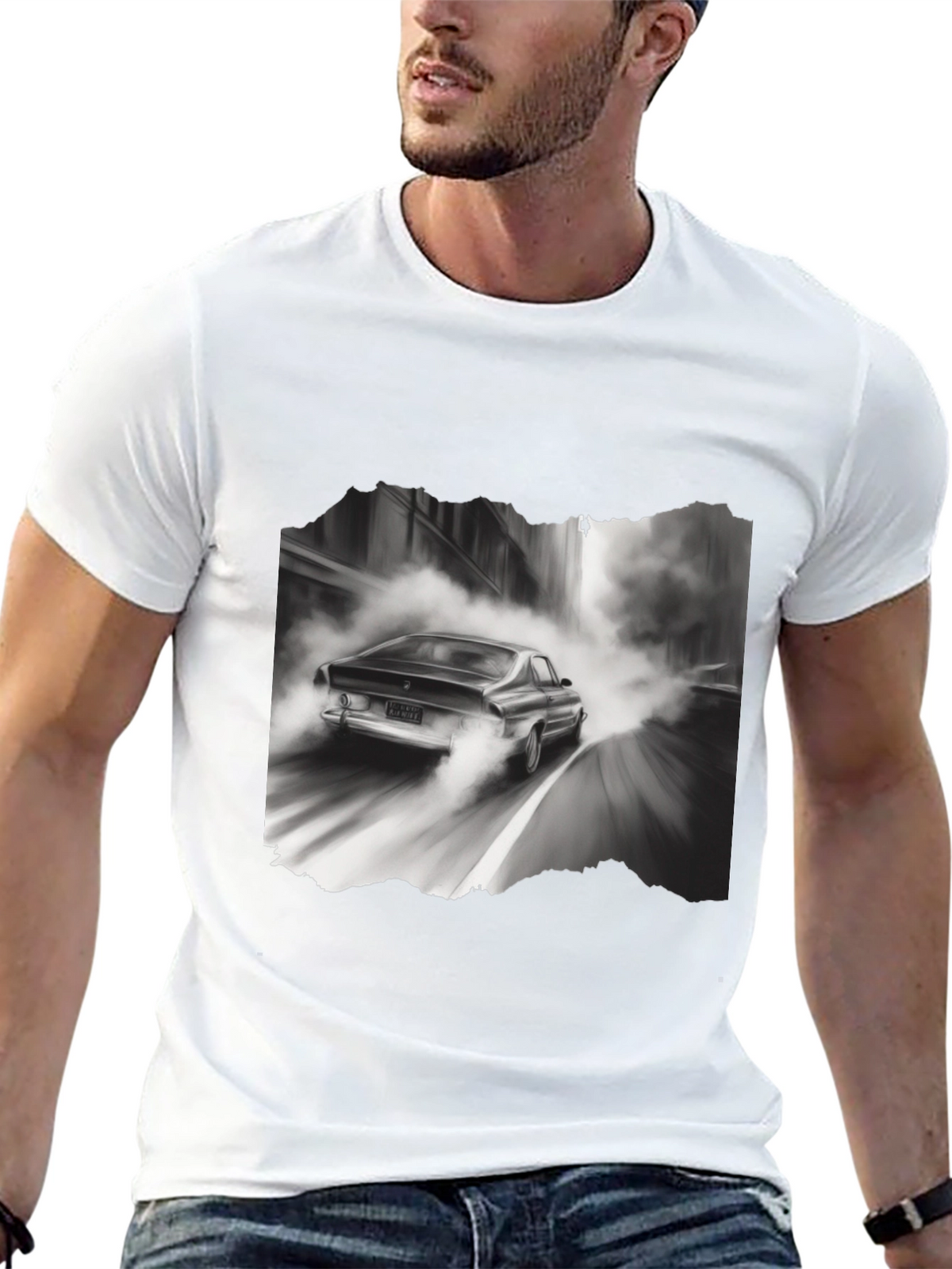 Retro Car Graphic Tee - Black Cotton Blend T-Shirt