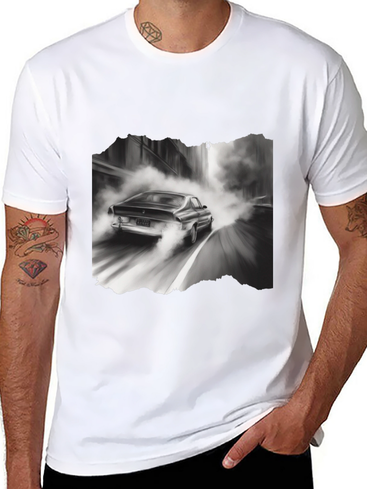 Retro Car Graphic Tee - Black Cotton Blend T-Shirt