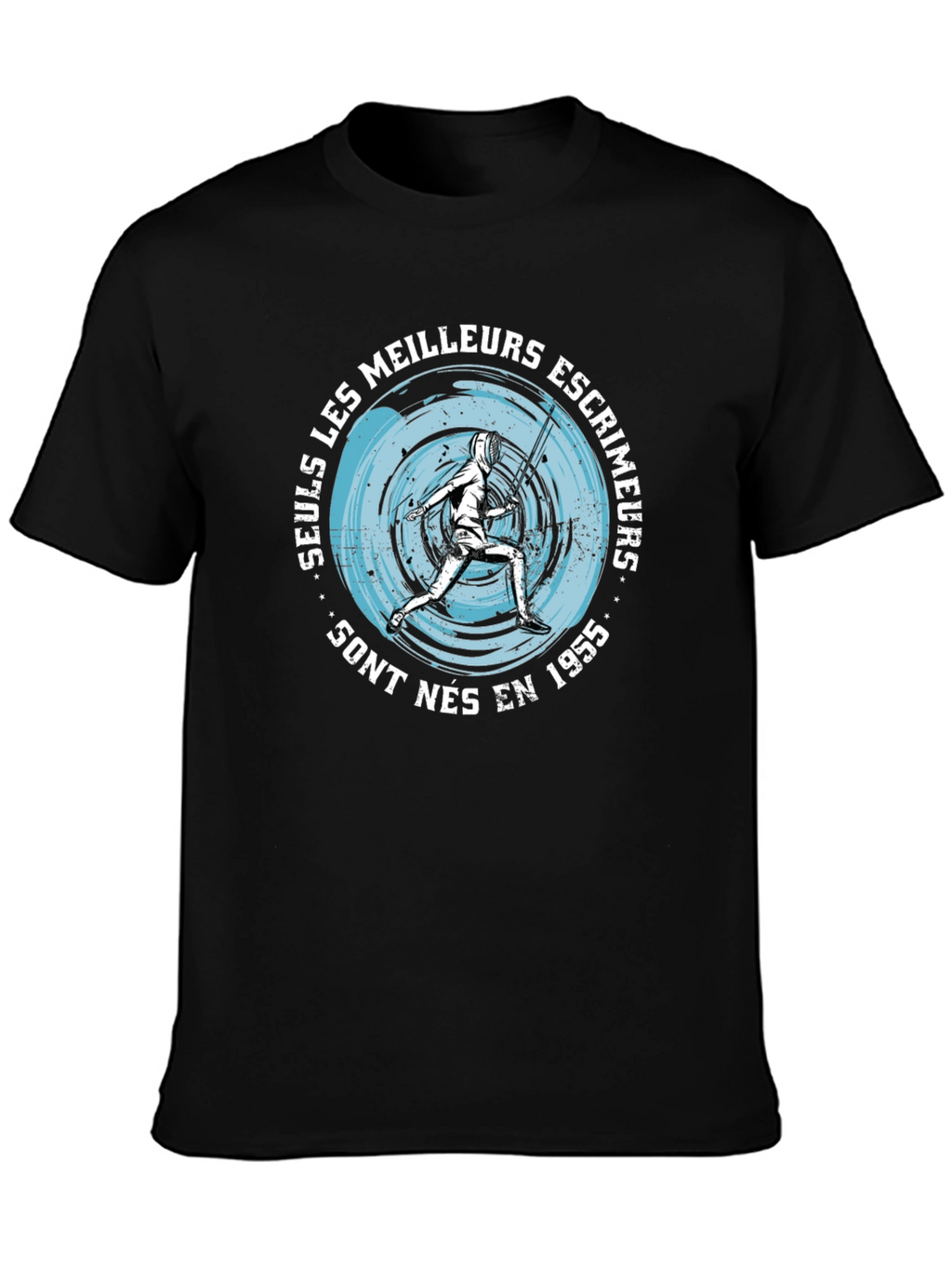 Mens Black T-Shirt with Fencing Graphic