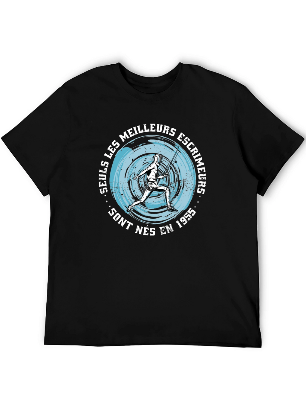 Mens Black T-Shirt with Fencing Graphic