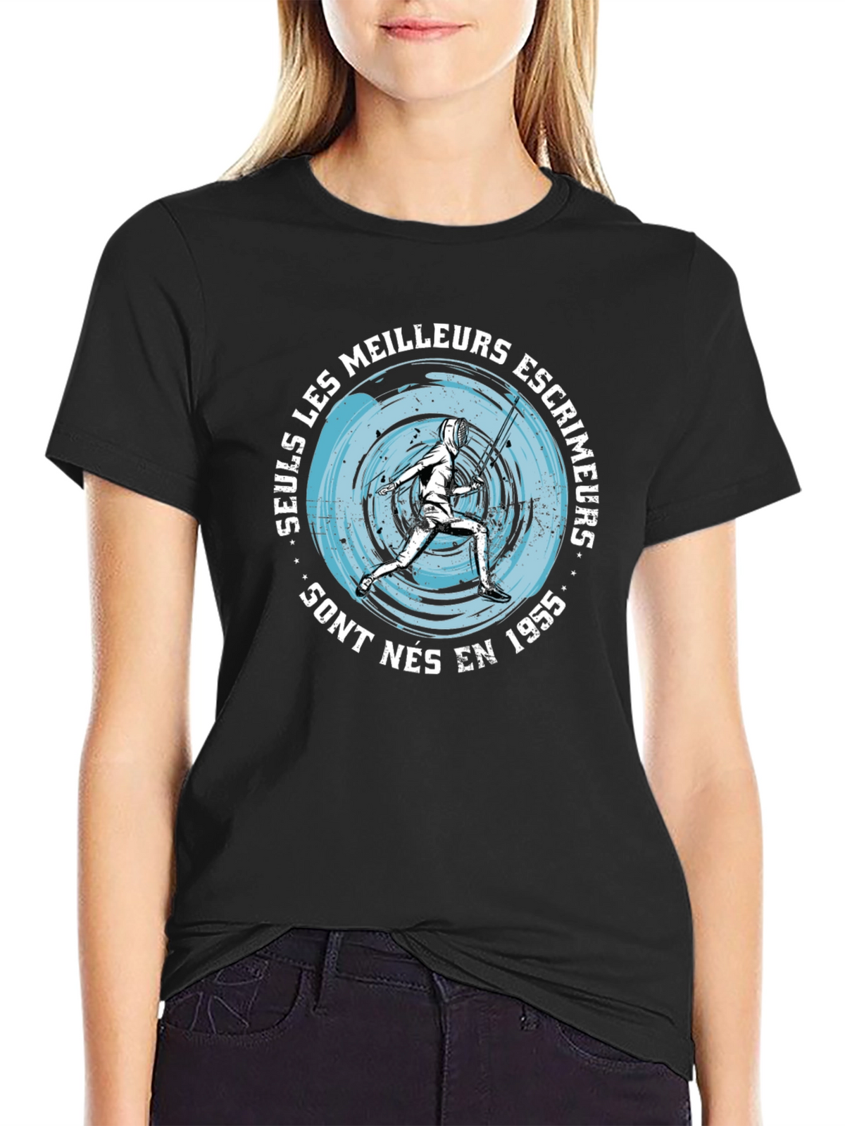 Mens Black T-Shirt with Fencing Graphic