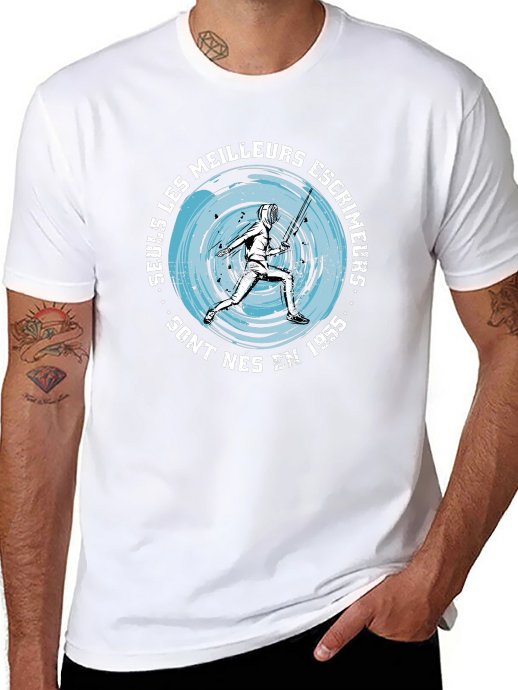 Mens Black T-Shirt with Fencing Graphic