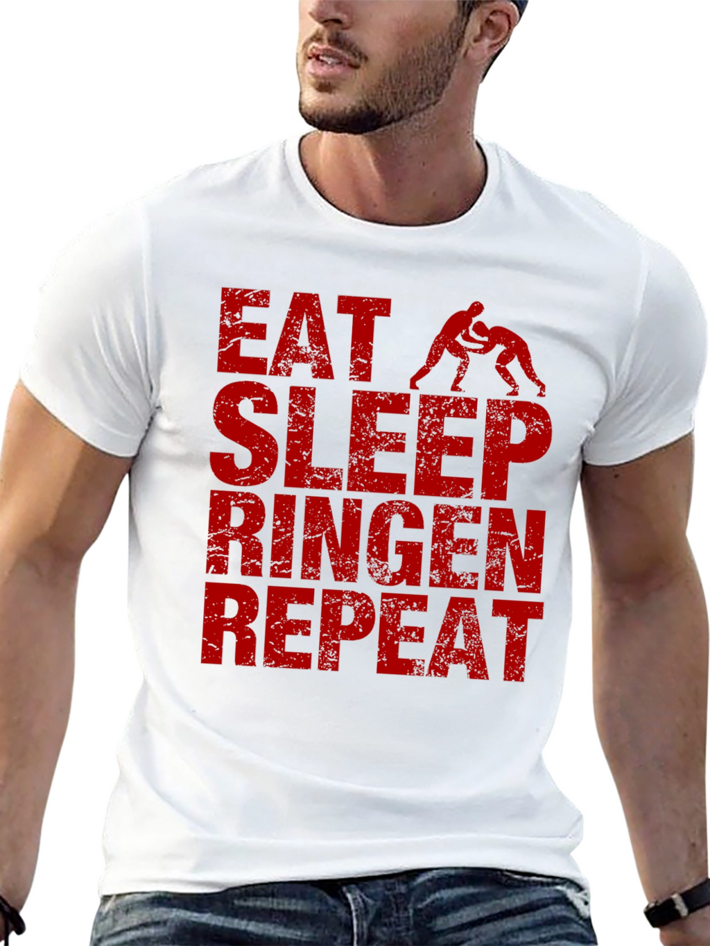 Eat Sleep Ringen Repeat Black T-Shirt