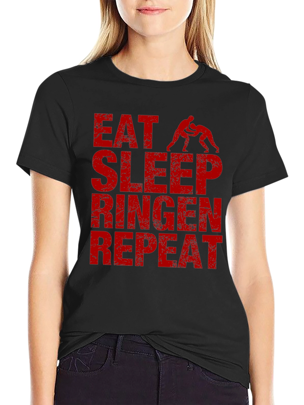 Eat Sleep Ringen Repeat Black T-Shirt
