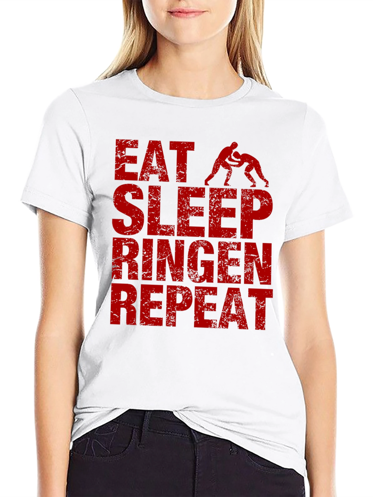 Eat Sleep Ringen Repeat Black T-Shirt