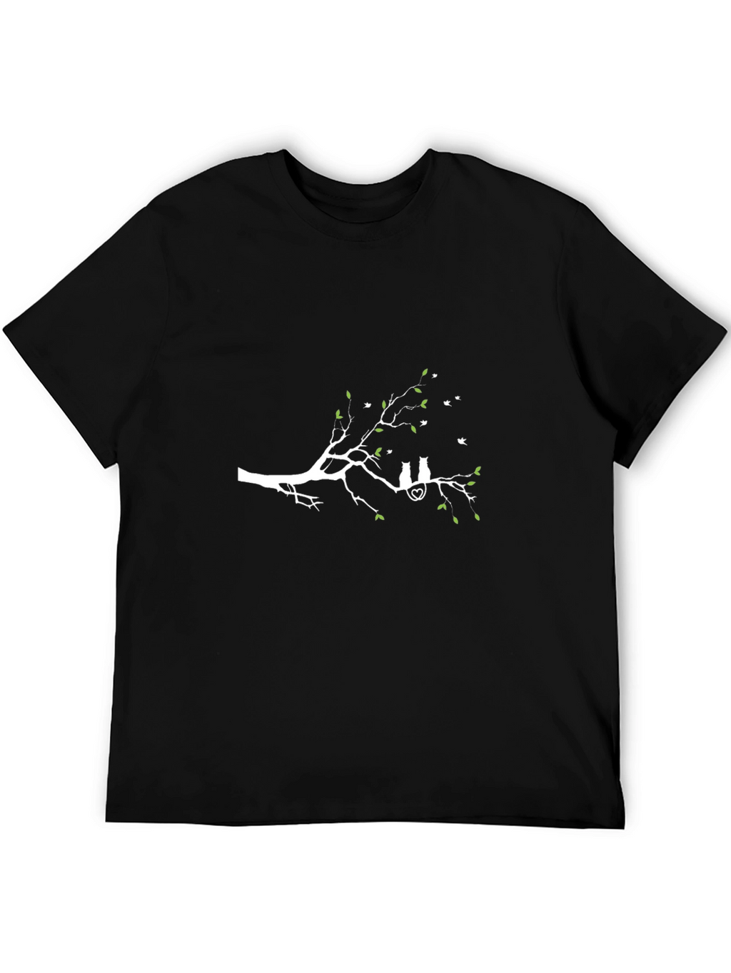 Cute Cat Couple Tree Branch Graphic T-Shirt