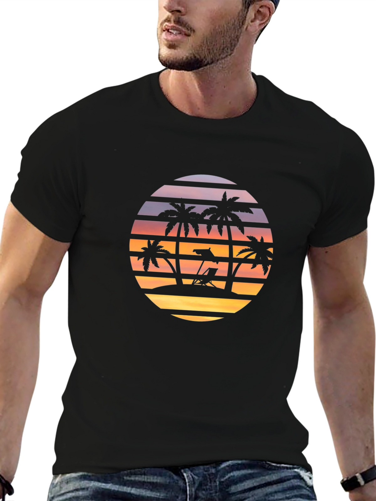 Sunset Beach Palm Tree Graphic T-Shirt