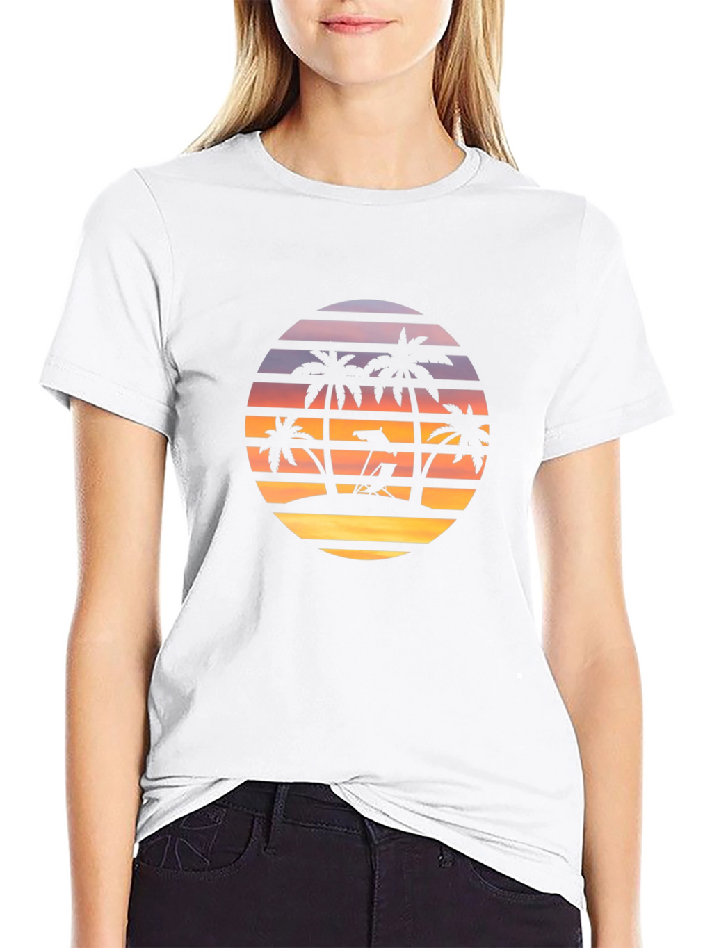 Sunset Beach Palm Tree Graphic T-Shirt