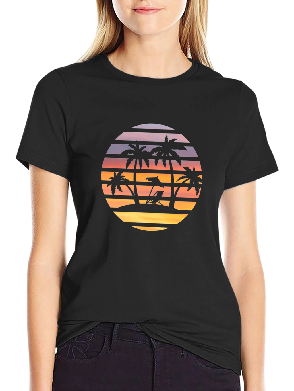 Sunset Beach Palm Tree Graphic T-Shirt