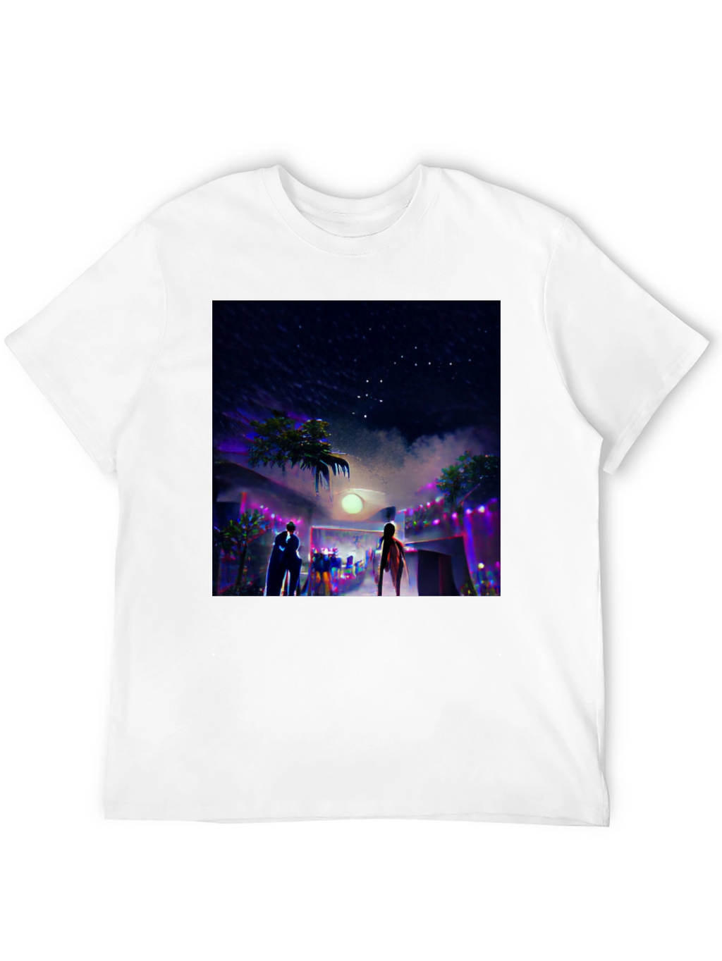 Night Scene Graphic Tee - Cool Black Cotton T-Shirt