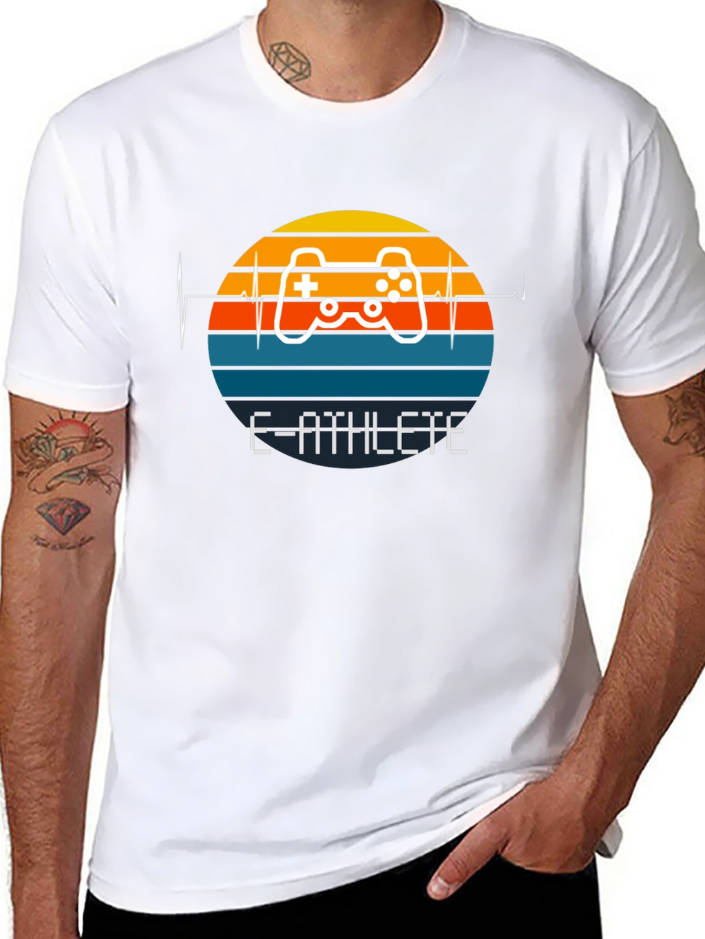 E-Athlete Gaming T-Shirt - Retro Sunset Controller Design