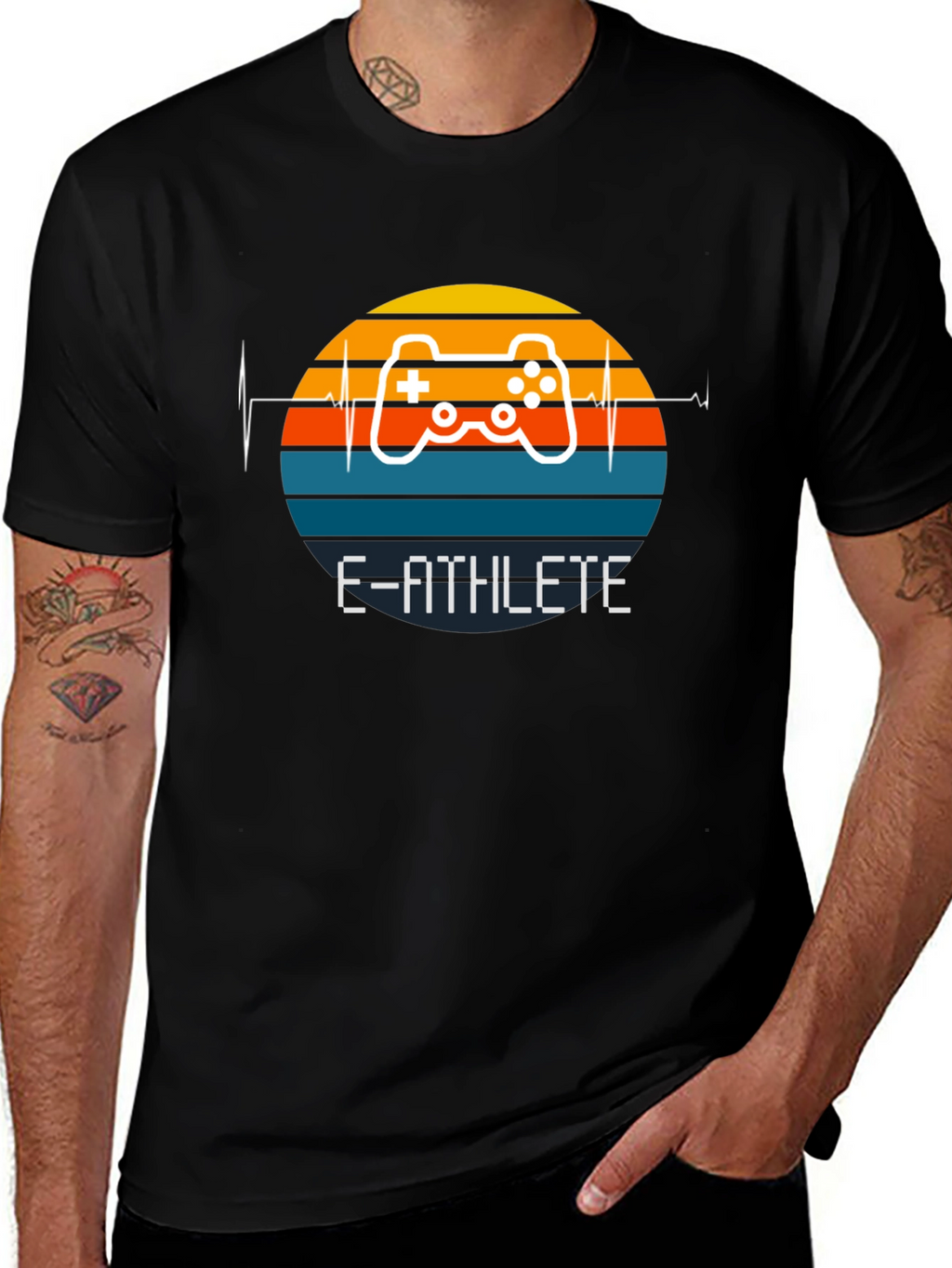 E-Athlete Gaming T-Shirt - Retro Sunset Controller Design