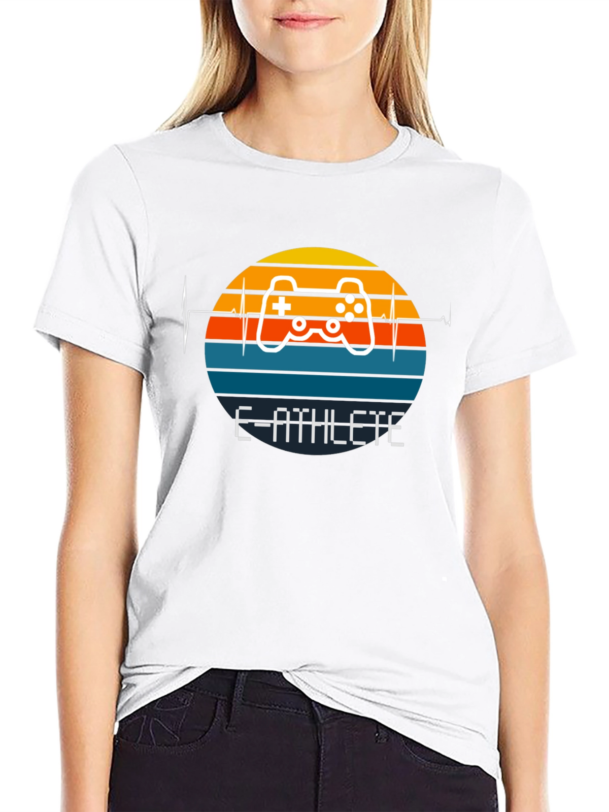 E-Athlete Gaming T-Shirt - Retro Sunset Controller Design