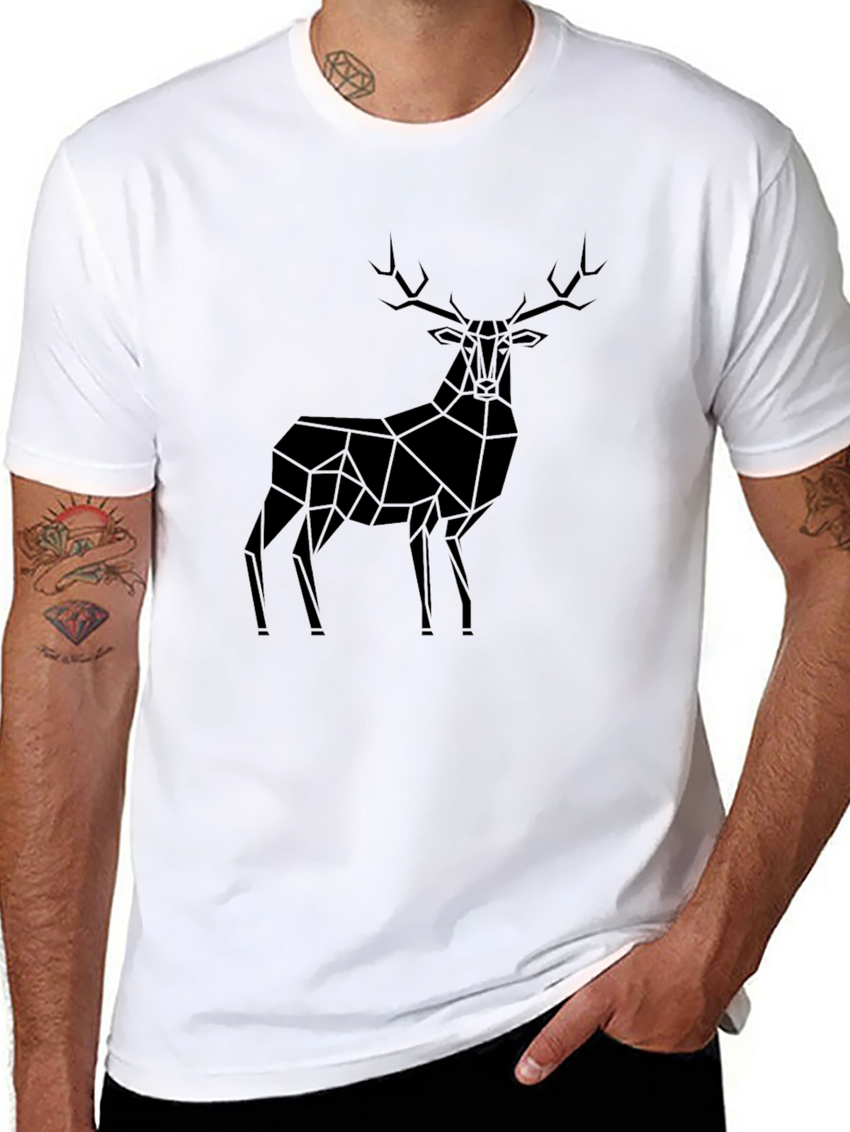 Geometric Deer Black T-Shirt